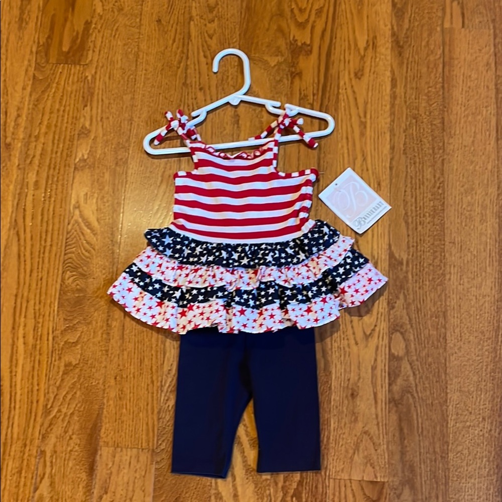 Bonnie Baby size 12 months 2 piece Red/White/Blue Outfit with navy leggings New!